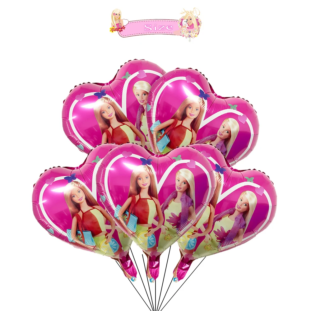 5Pcs 18inch Barbie Doll Birthday Party Supplies Foil Helium Balloon Kids DIY Gift Party Decoration Pink Princess Cartoon Wedding