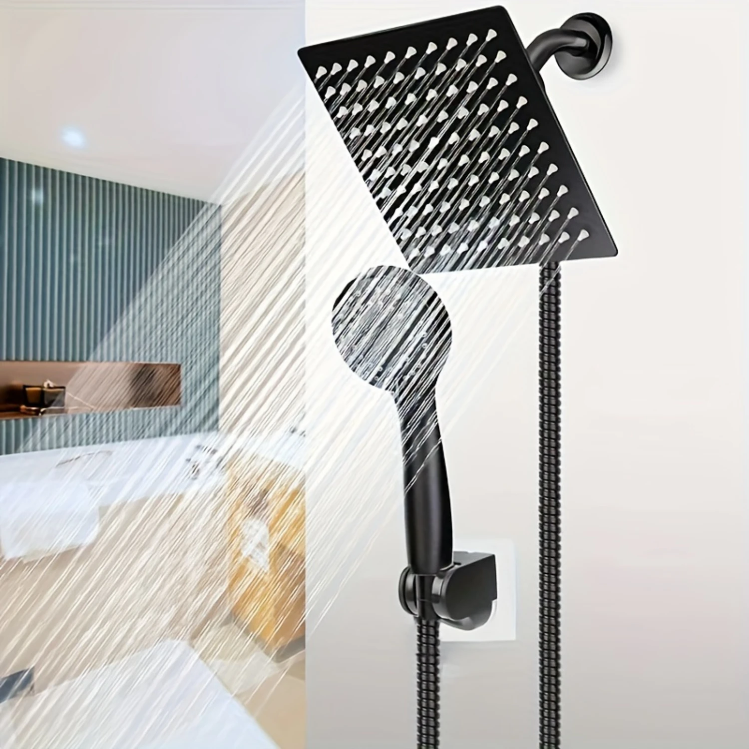 1 Set Shower Head Set, High Pressure 8'' Rainfall Stainless Steel Shower Head, Handheld Combo With 60'' Hose Anti-leak Shower He