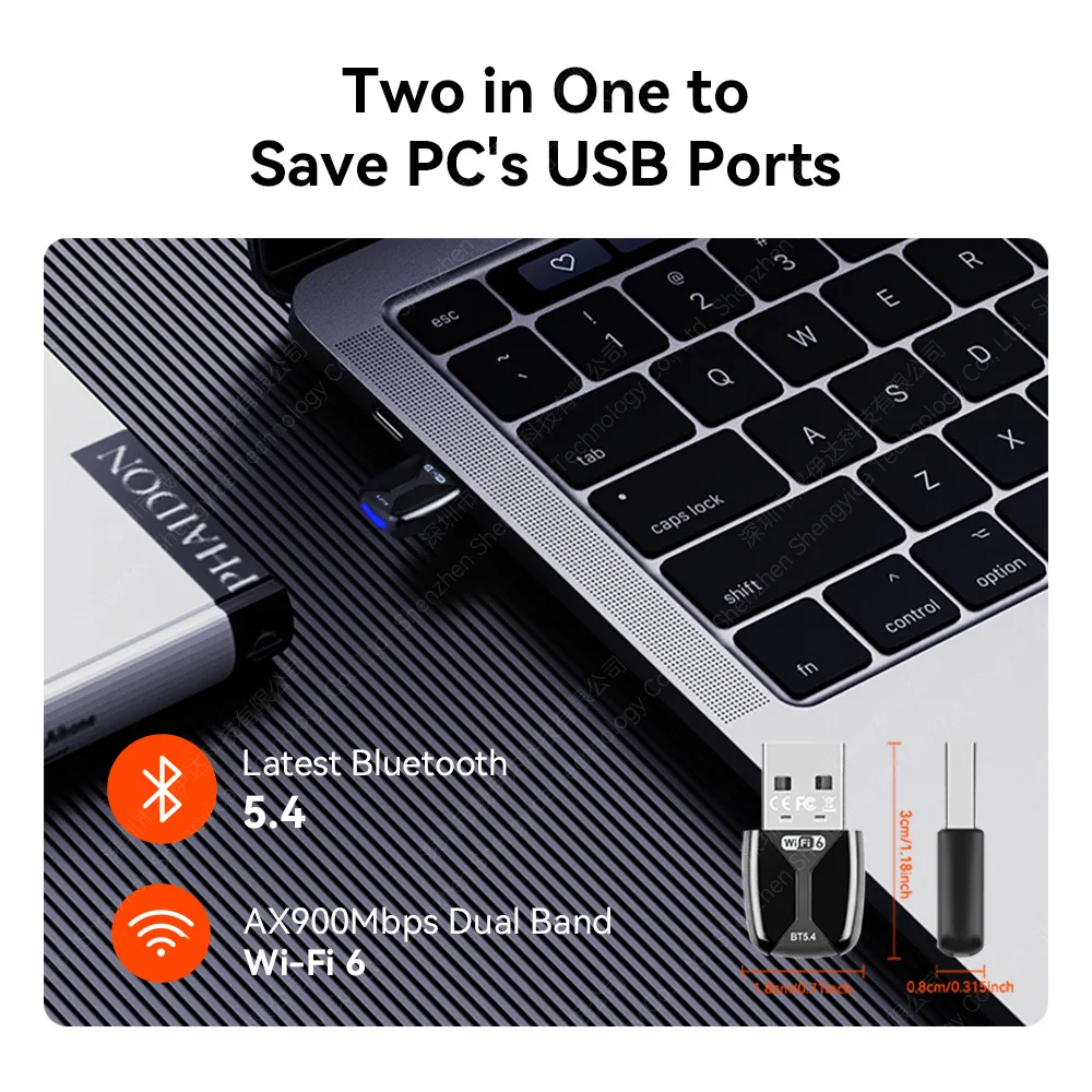 AX900 Wifi 6 2in1 USB 블루투스 5.4 어댑터 2.4GHz/5GHz 듀얼 밴드 WiFi 네트워크 무선 수신기 (PC 윈도우 10/11용, 안정적인 신호)