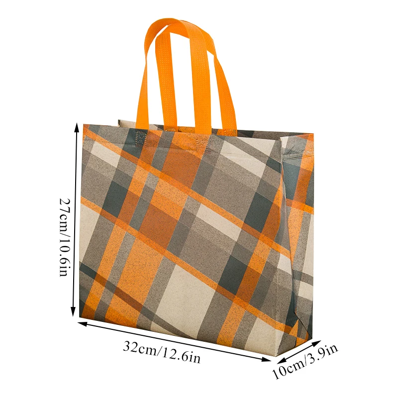 Reusable Non-woven Storage Bags Yellow Plaid Tote Shopping Bags Eco Goodie Handbags Waterproof Large Travel Storage Organizer