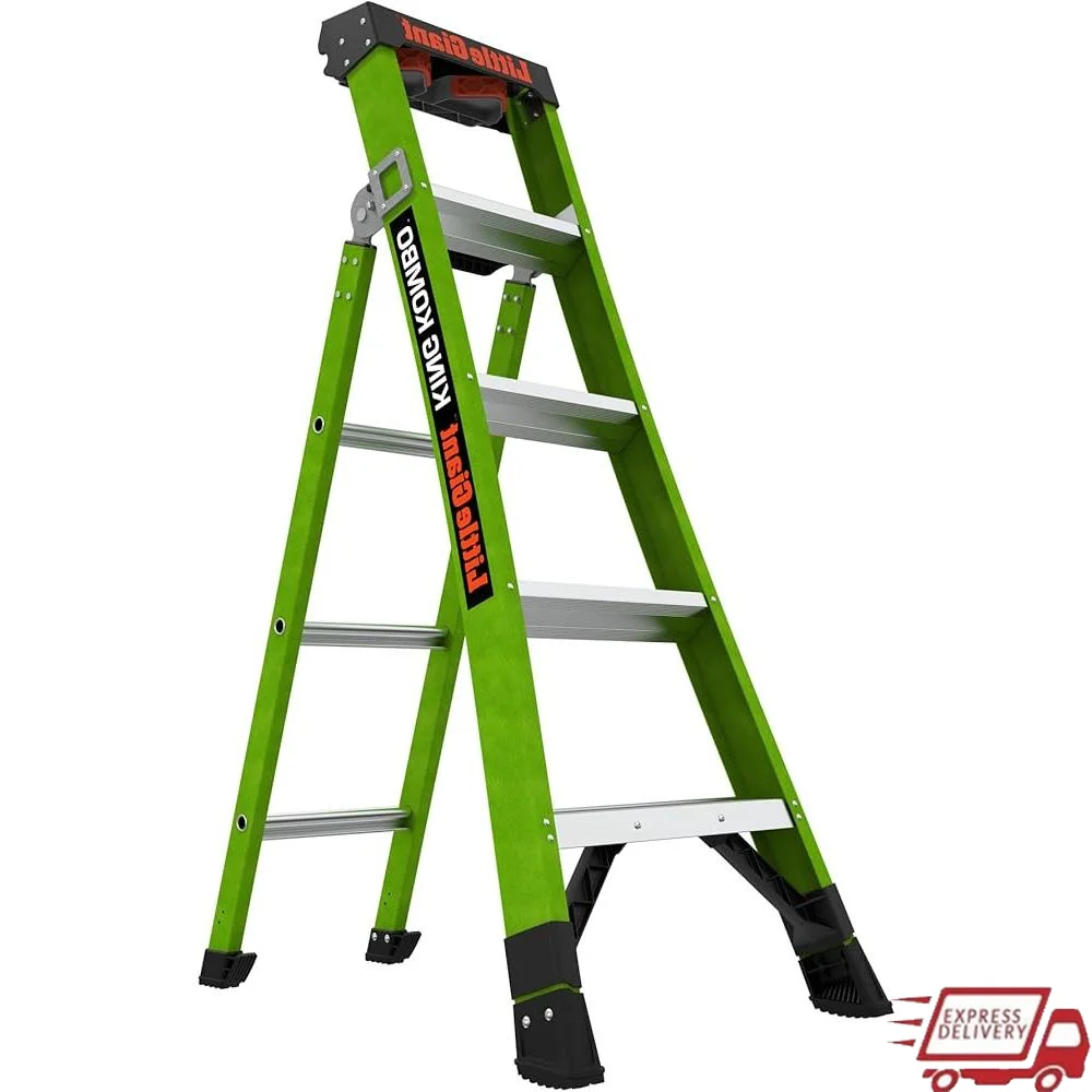 3-in-1 Fiberglass Ladder Systems 375 lbs Capacity Grip-N-Go Hinge Rotating Wall Pad Non-Conductive Stepladder Extension Leaning