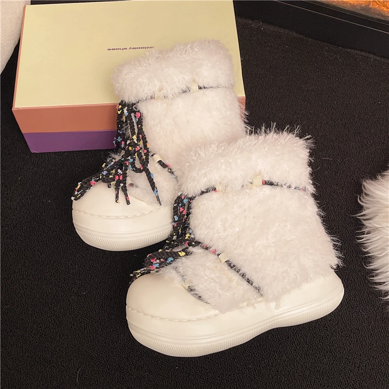 

Ботильоны женские на плоской подошве с мехом модные зимние ботинки повседневные 2025 трендовые новые зимние женские кроссовки на шнуровке спортивная обувь женские Botas