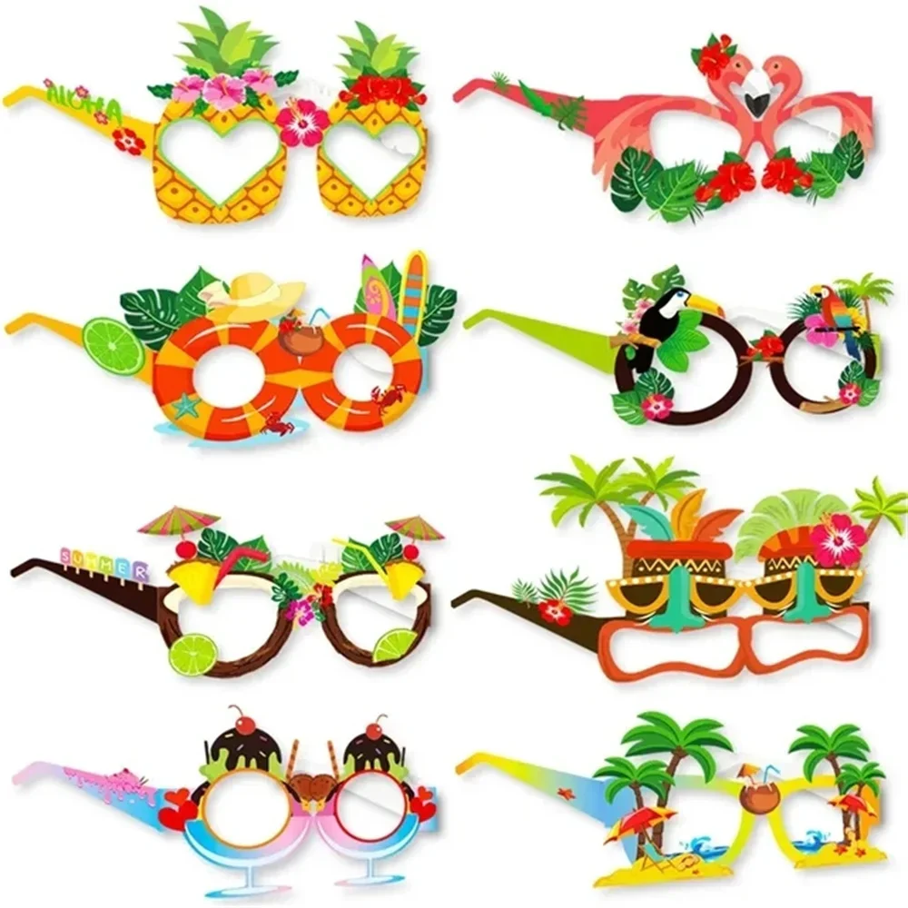 8Pcs Hawaii Photo Prop Glasses Hawaiian Flamingo Pineapple Funny Glasses Summer Beach Birthday Party Tropical Party Supplies