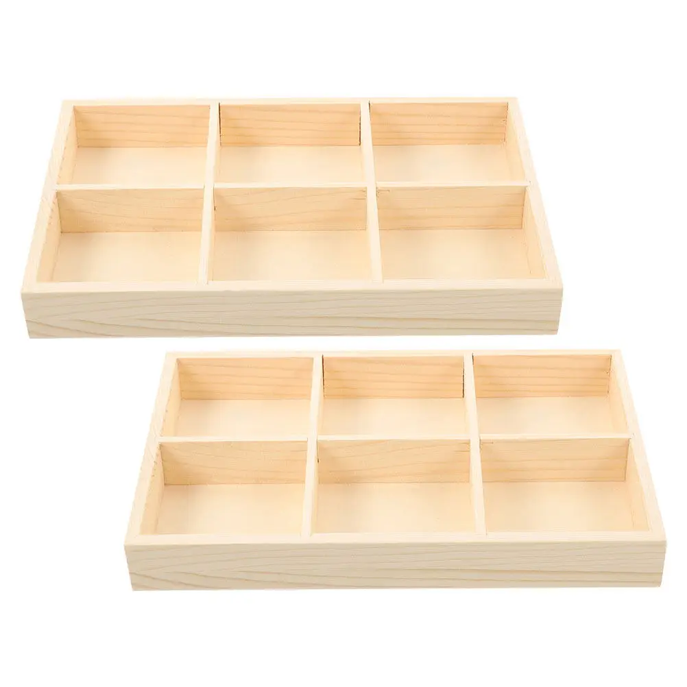 Wooden Storage Divider Box 6 Compartment Grid Tray Unfinished Section for Arts Crafts Snacks Tea Bags Desk Organizer