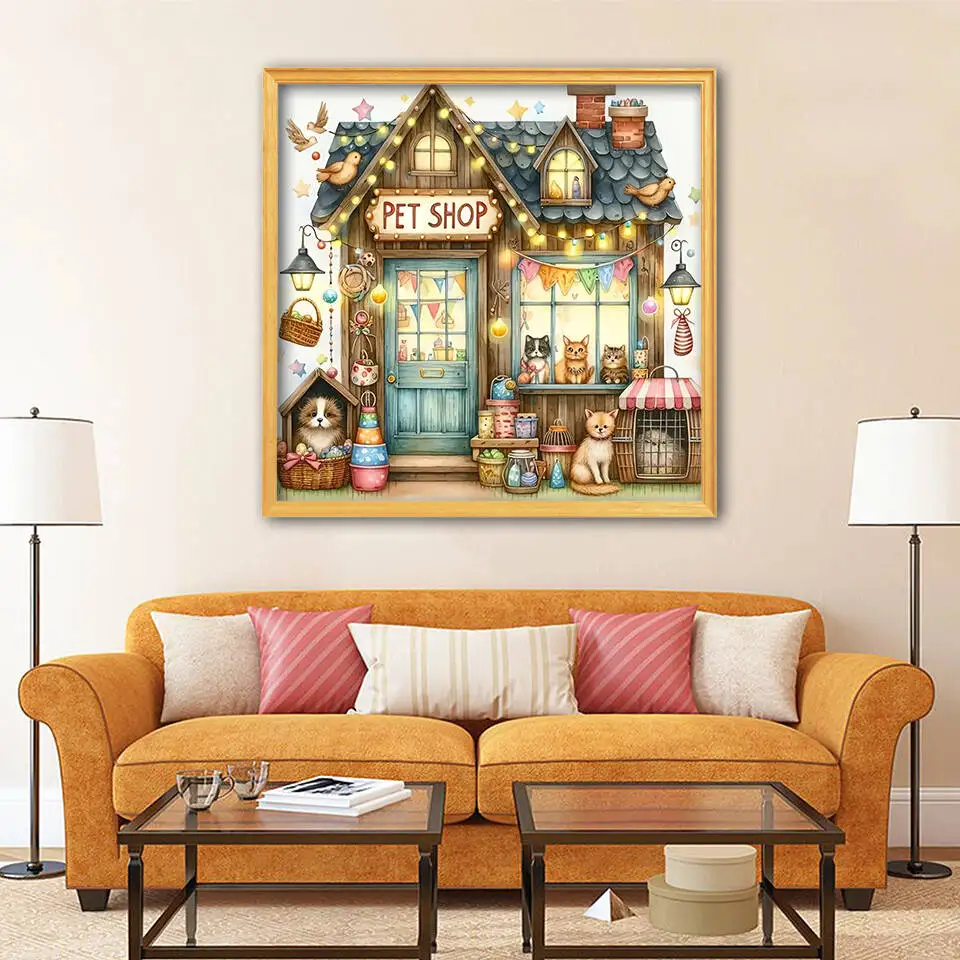 1pc frameless  5D Diamond Painting Store House Landscape DIY Diamond Mosaic Book Handmade Hobby Embroidery Wall Decor Unique Gif