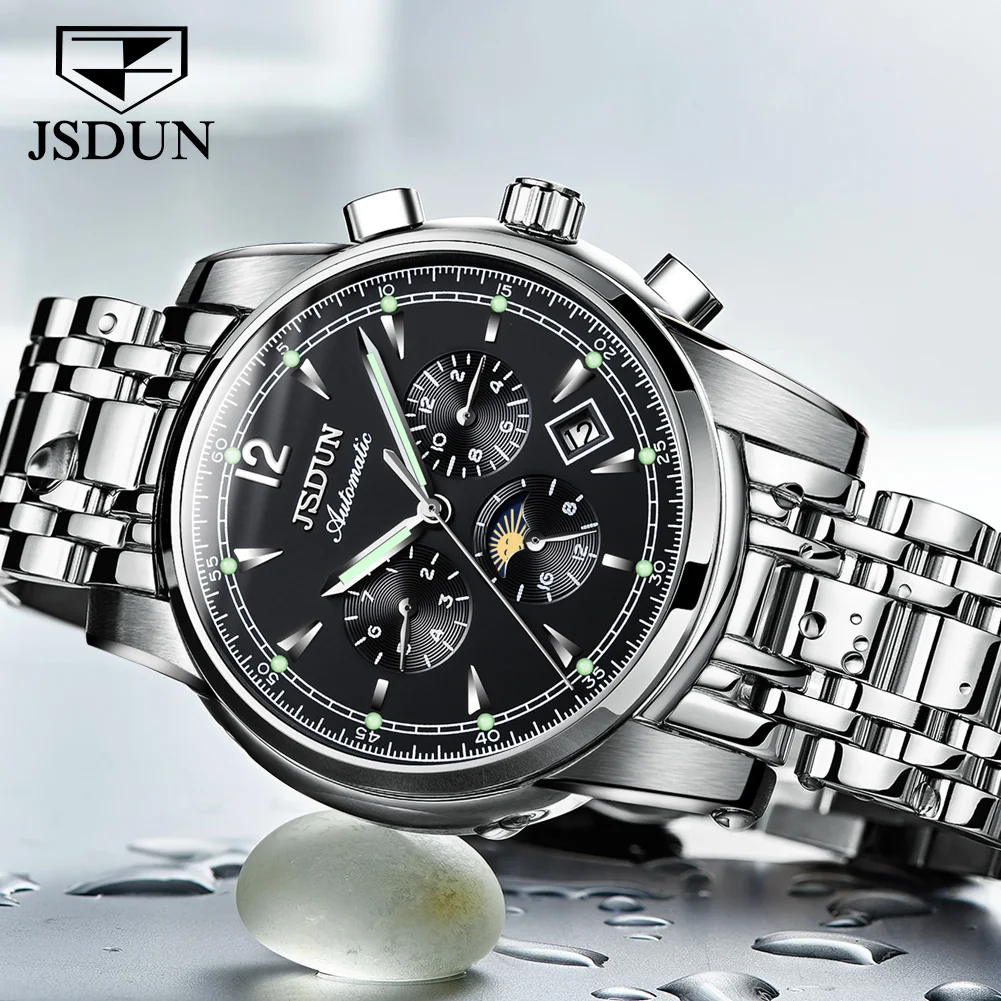 

JSDUN Original Men's Watches Business Fully Automatic Mechanical Watch Waterproof Luminous Multifunctional Brand Wristwatch