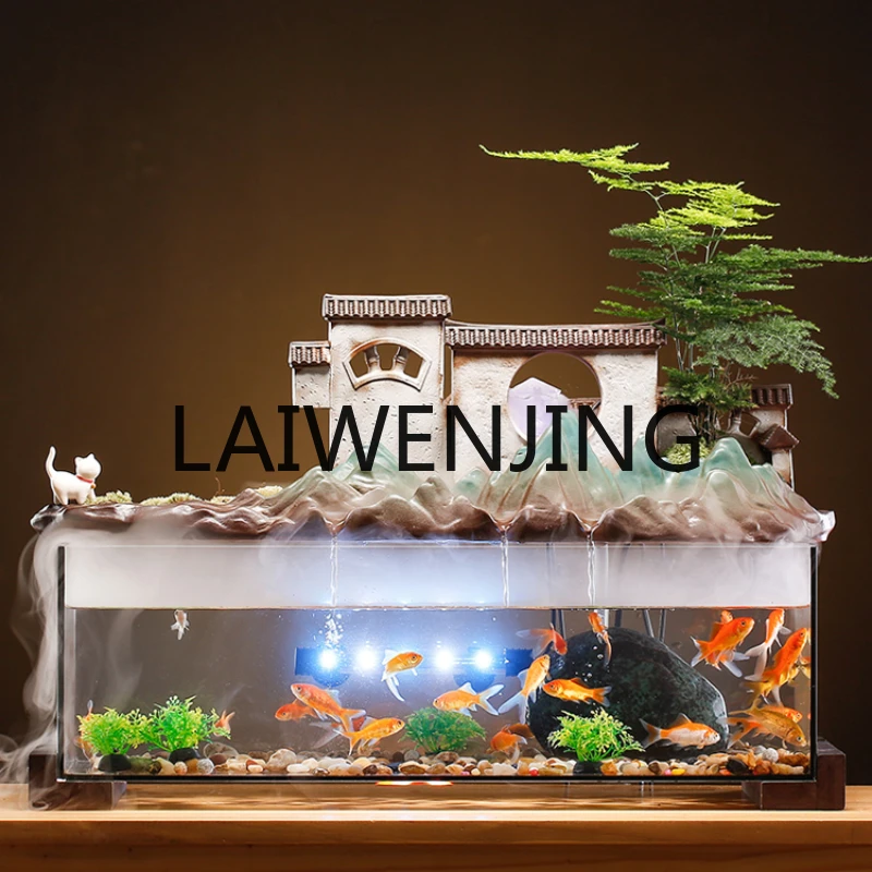 RWJ Large Flowing Water Glass Fish Tank Decoration Loop Decoration Housewarming Opening-up Gifts