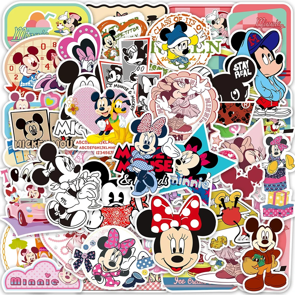 10/30/50 Uds. Pegatinas clásicas de Disney de Mickey Mouse, pegatinas bonitas de dibujos animados de Minnie, pegatinas divertidas de grafiti para monopatín, teléfono, guitarra
