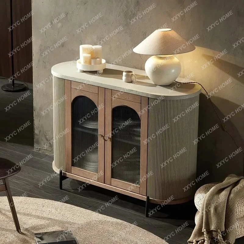 JJFrench Retro Old Antique Cement Paint Dining Side Cabinet Furniture Model Room Tea Cabinet