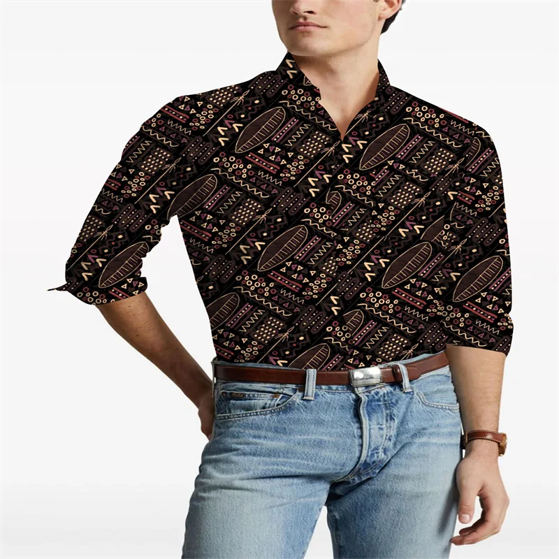 High quality retro patterned men's fashionable long sleeved shirt with soft fabric, latest casual men's shirt