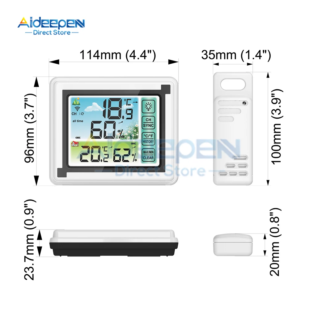 LCD Digital Thermometer Weather Station Indoor Outdoor Wireless Temperature Humidity Meter Sensor Weather Hygrometer Thermometer