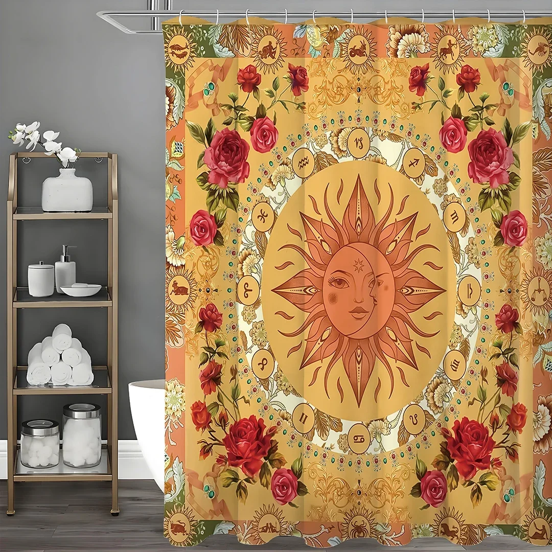 

Занавеска для душа с цветочным рисунком в виде Солнца и Луны, декоративная занавеска для душа в ванной комнате, водонепроницаемая занавеска для душа с