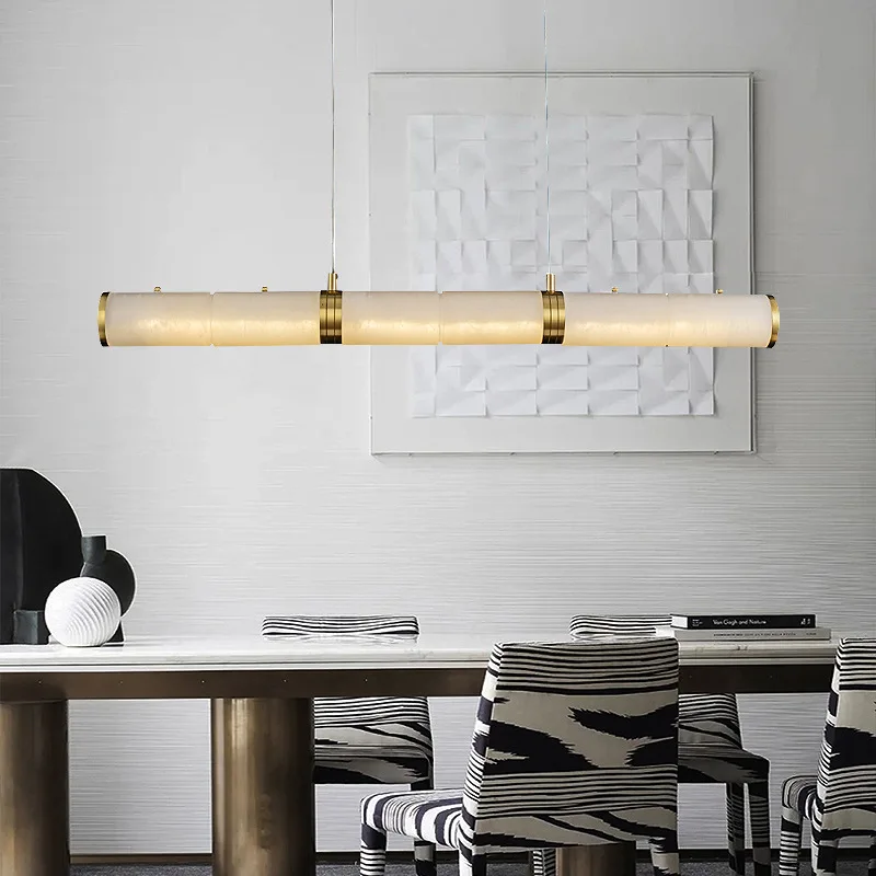 

Natural Linear Marble Series 2025 Chandelier Lighting White Alabaster Suspension Luminaire Lampen Hanging Light For Dinning Room