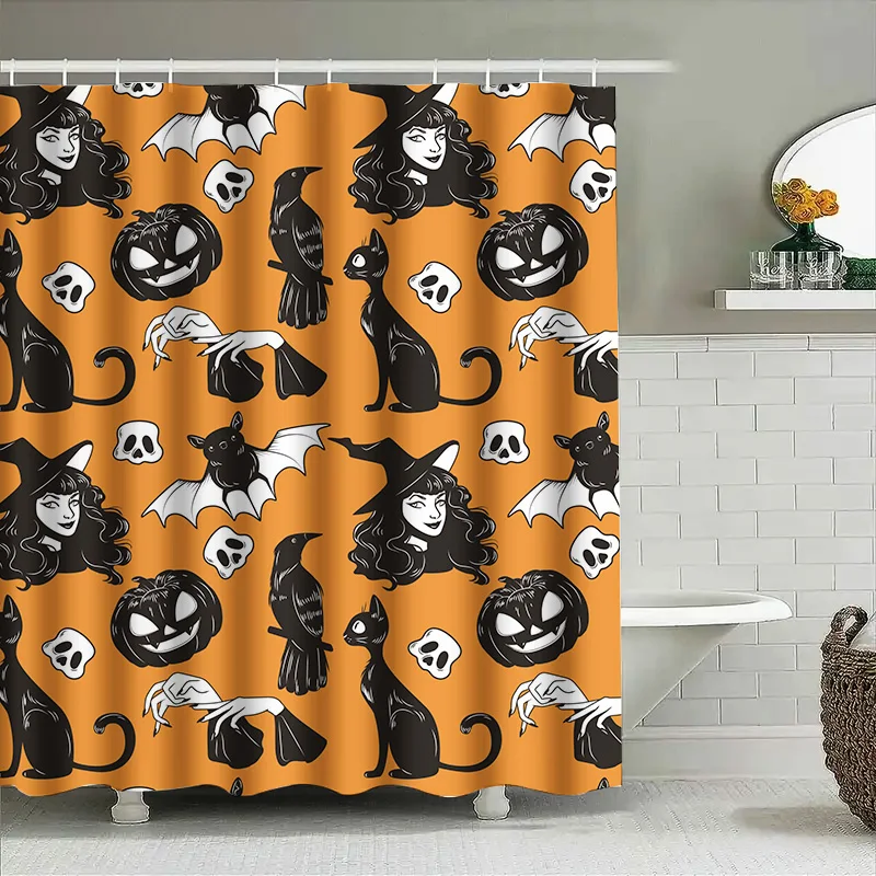 

Туну, жуткий Хэллоуин, летучая мышь, ведьма, череп, занавеска для душа, страшный готический черный узор, декор