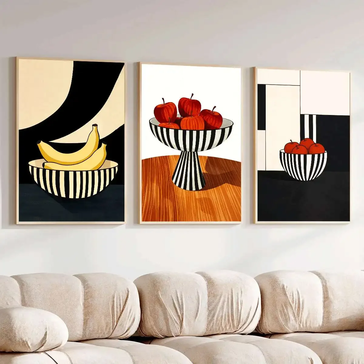 3PCS Fruit Plating Poster  Abstract Geometric Pattern  Kitchen Wall Art  Living Room Wall Decor  Canvas Paintings for Room De