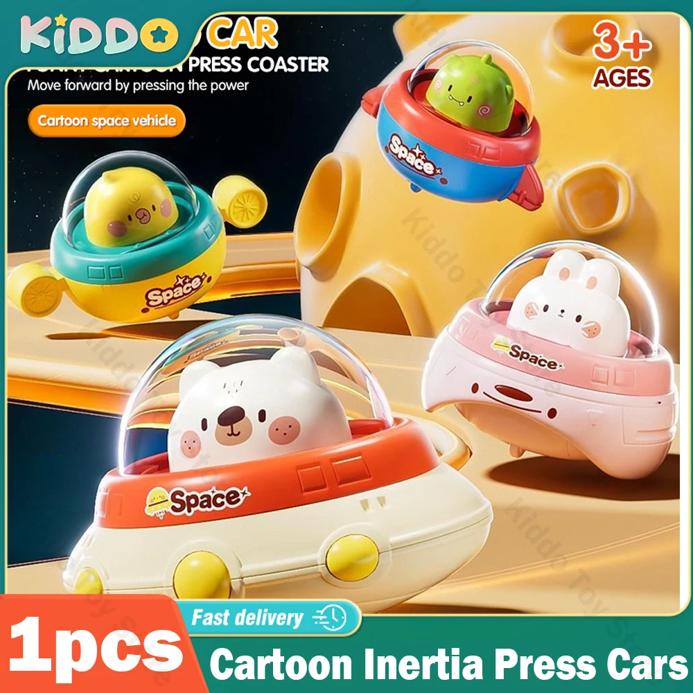 Kids Toys Inertia Press Cars Powered Vehicle Toy Cartoon Flying Saucer Press Slide Car Toys Early Education Gifts for Children