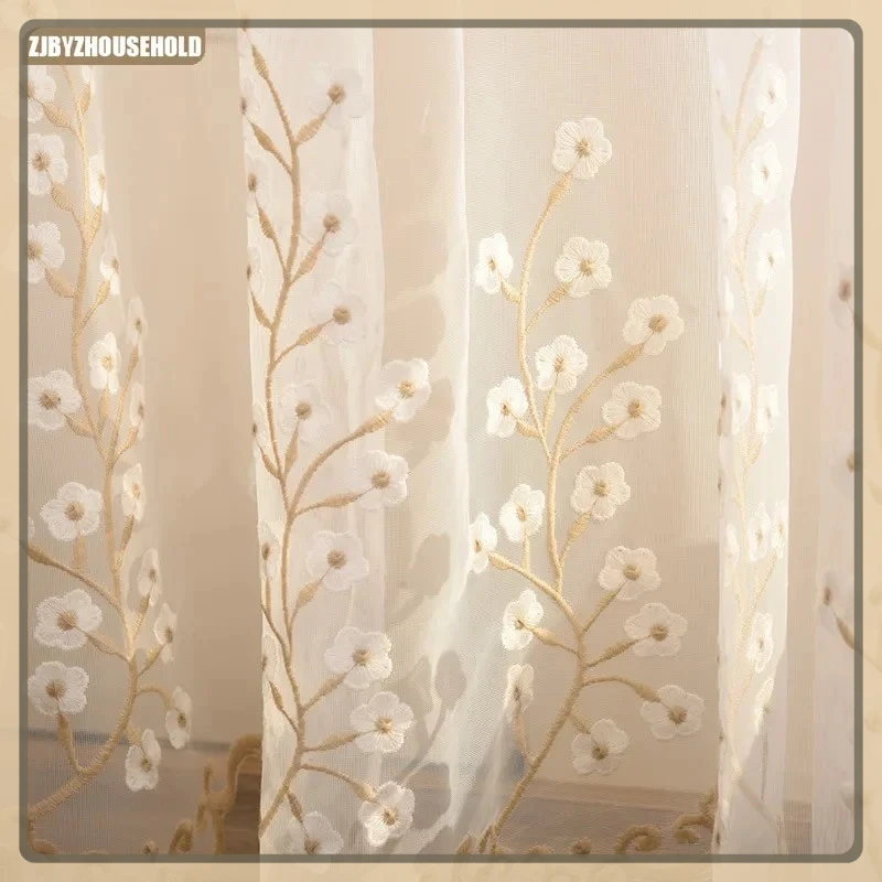 

Simple Curtains for Living Dining Room Bedroom Modern Small Plum Flower Embroidered Window Valance Curtains modern fabric thick