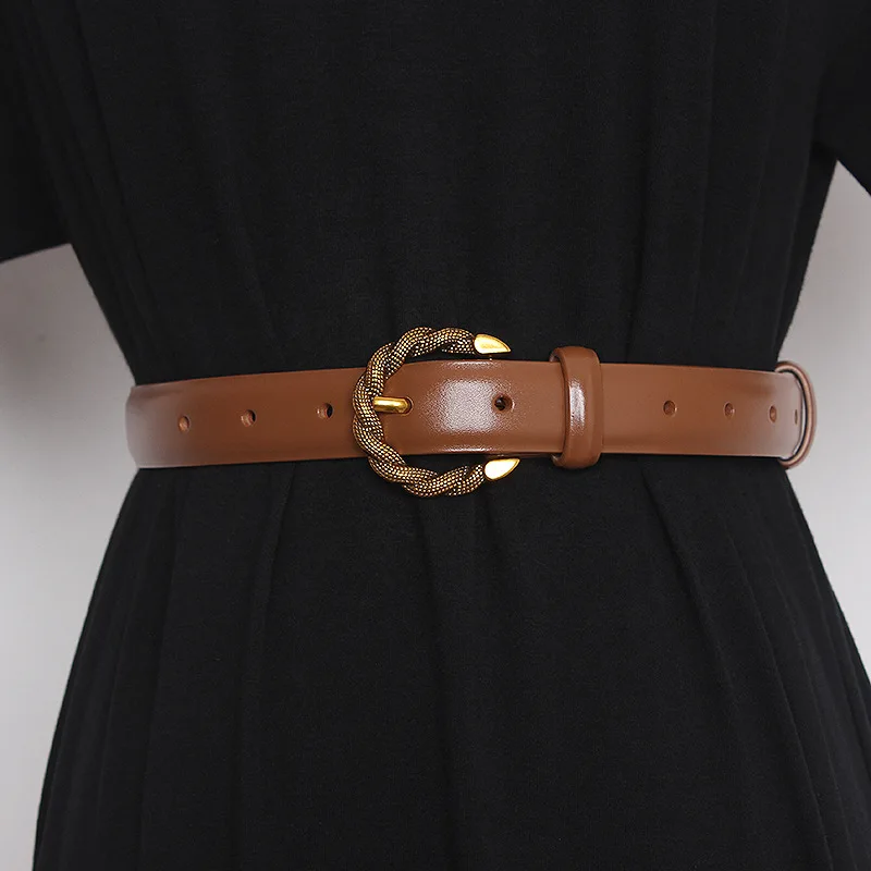 

INS cool pin buckle two-layer cowhide belt women's embellished jeans jacket versatile casual belt