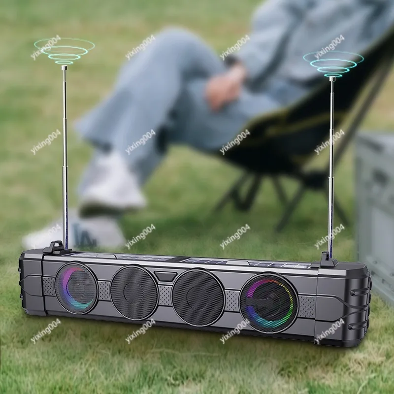 Desktop Outdoor Solar Bluetooth Speaker, Strip Shape with Colorful LED Light Subwoofer