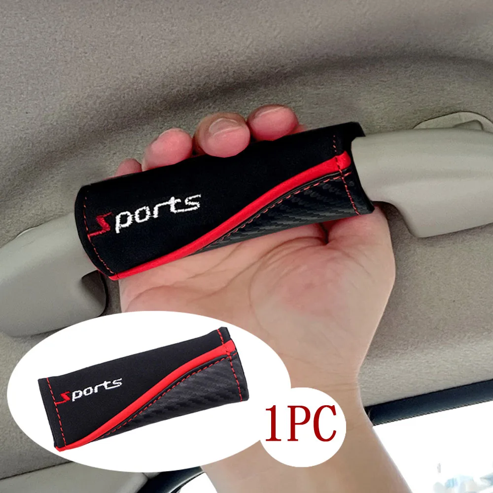

1Pc Car Sports Logo Suede Protection Cover Decoration Car Roof Armrest Pull Covers Handle Gloves Auto Interior Accessories