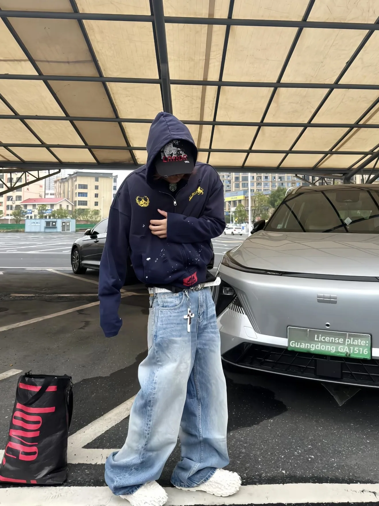 

Waed American Street Sle Hoodie Jaet Men's Casual Spring Autumn ort Wide Boxy Hat Sweatirt Print Outerwear