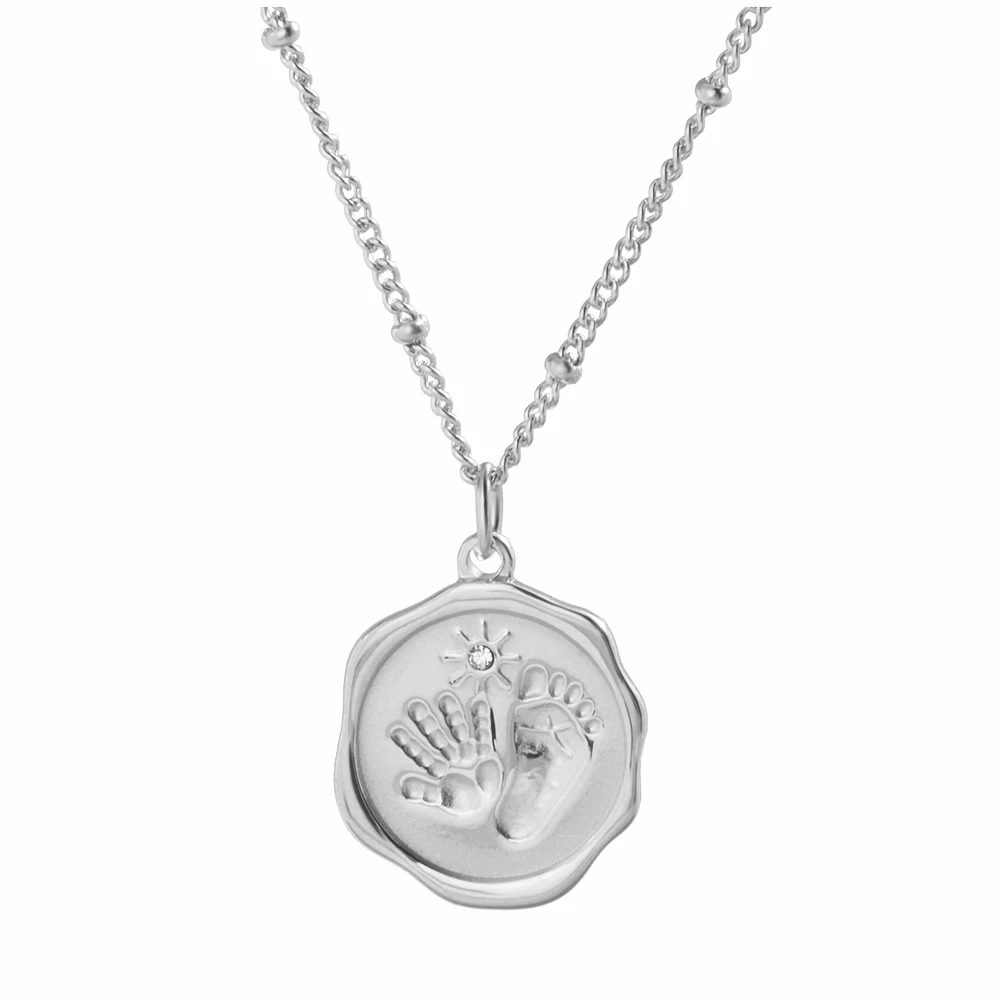 Stainless Steel Palm Footprint Fashion Delicate Minimalism Pendant Necklace With Chain Jewelry Gift For Women