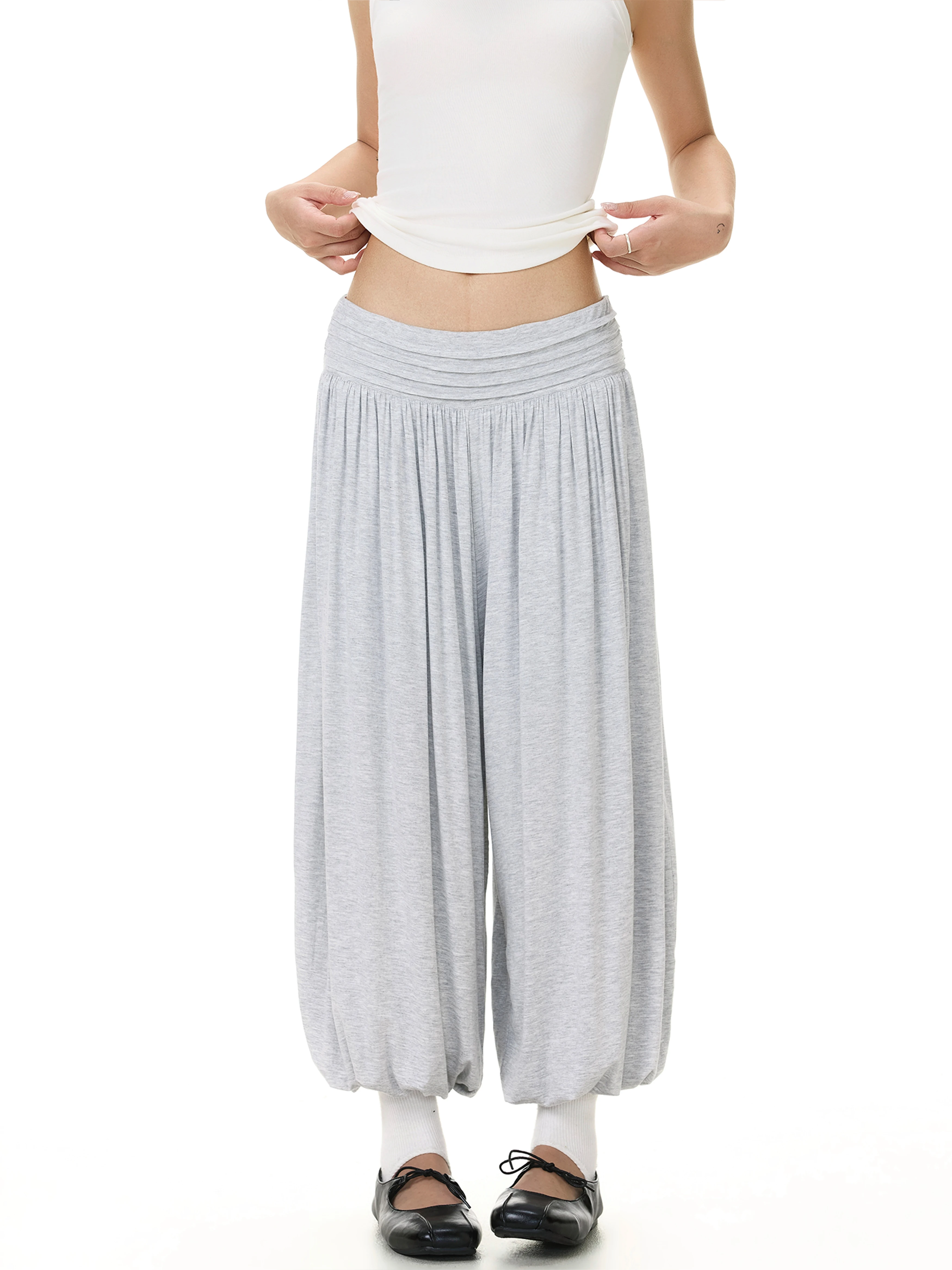 American Style Lazy Simple  Color Lantern Pants Women's Retro Loose Casual Cleanfit Cuffed Nine Point Pants