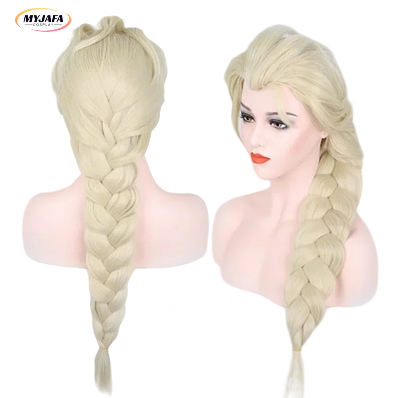 Elsa cosplay Wig Queen Princess Long Braid Heat Resistant Synthetic Hair Adult Women Halloween Party Anime Wigs   WigCap MN11