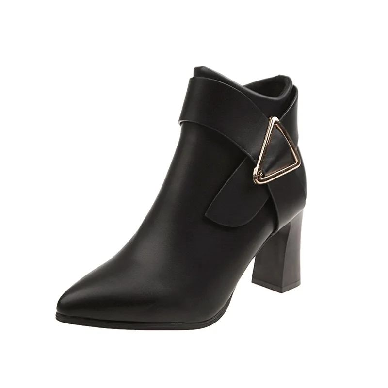 Women\'s Shoes 2024 Fashion pu leather Women\'s Boots Winter Pointed Toe Solid Sexy Dress Short Barrel Stilettos Thin Heels Boots