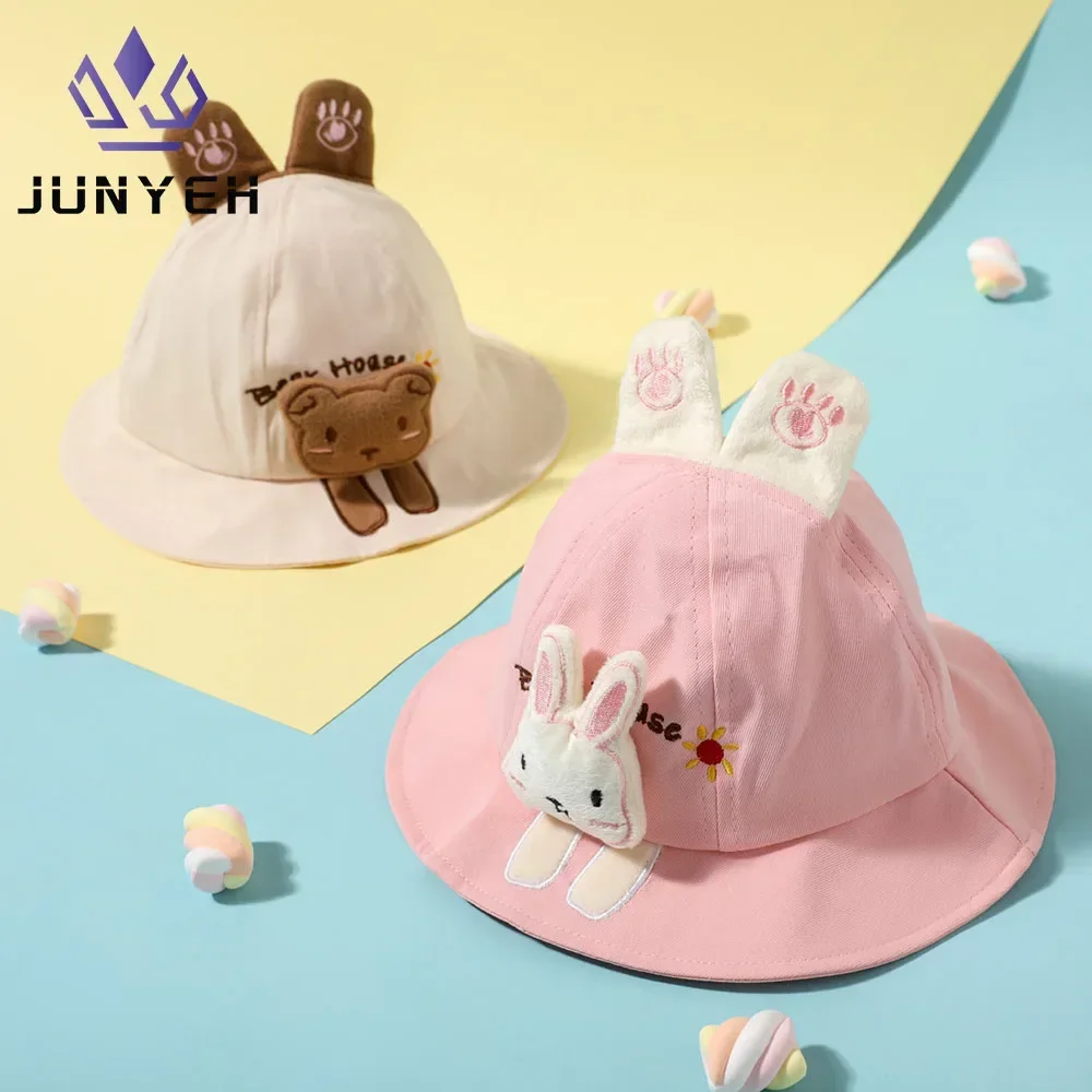

2026 Cartoon Animal Ears Baby Bucket Hat Cute Soft Cotton Infant Boy Girl Fisherman Cap Casual Toddler Kids Sun Hats