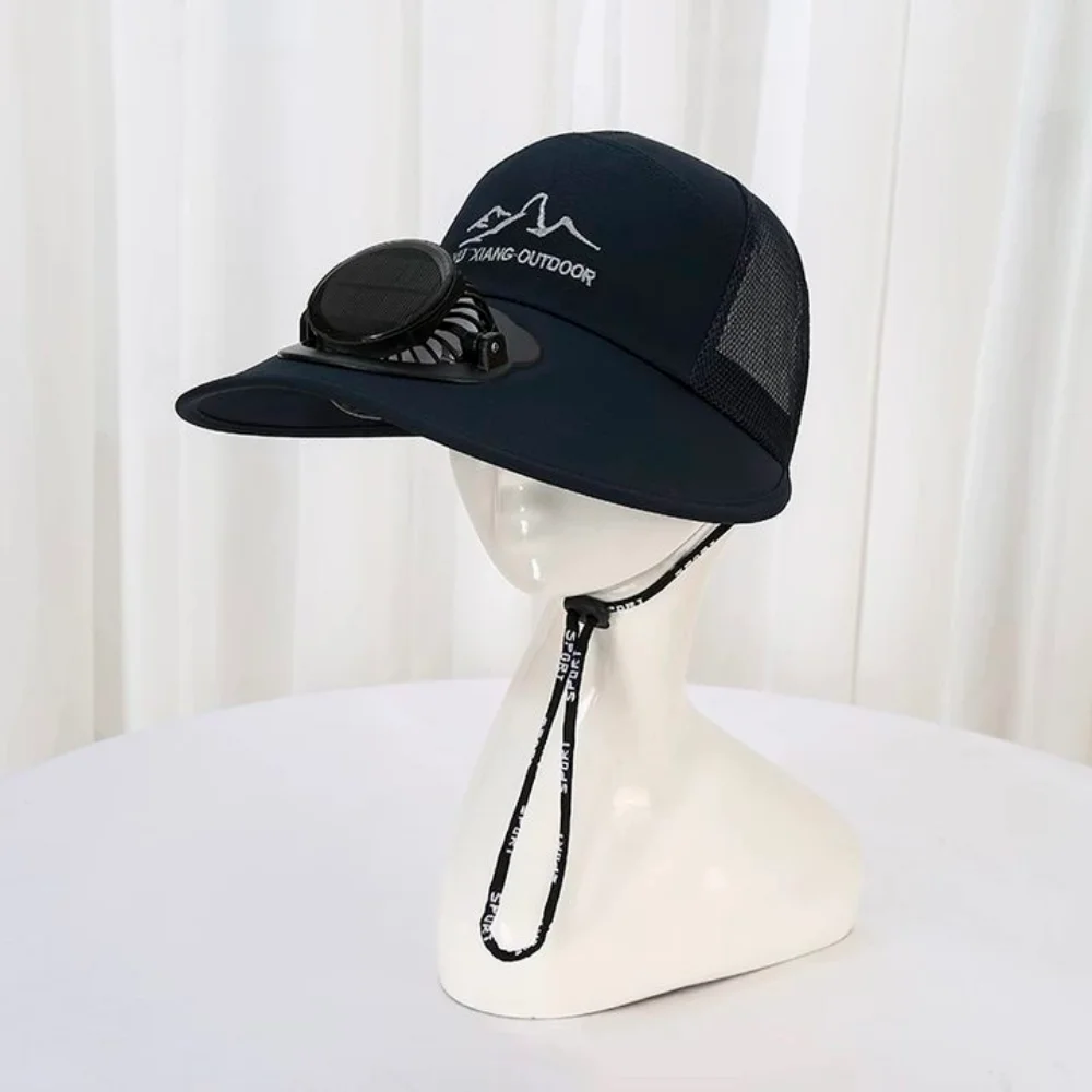Mesh Sun Hat with Solar Fan Waterproof USB Recharging Wide Brim Fan Cap Sun Protection Adjustable Solar Cooling Hat Camping