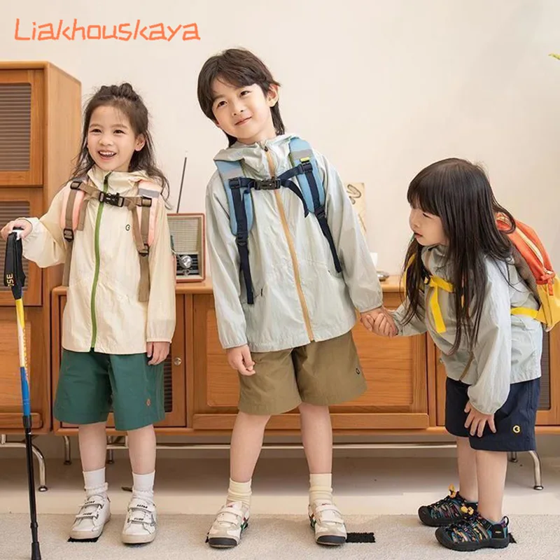 2026 Summer Kids Sun Protection Jacket Unisex Color Block UPF 50+ Original Yarn Breathable Thin Toddler Outerwear Trendy