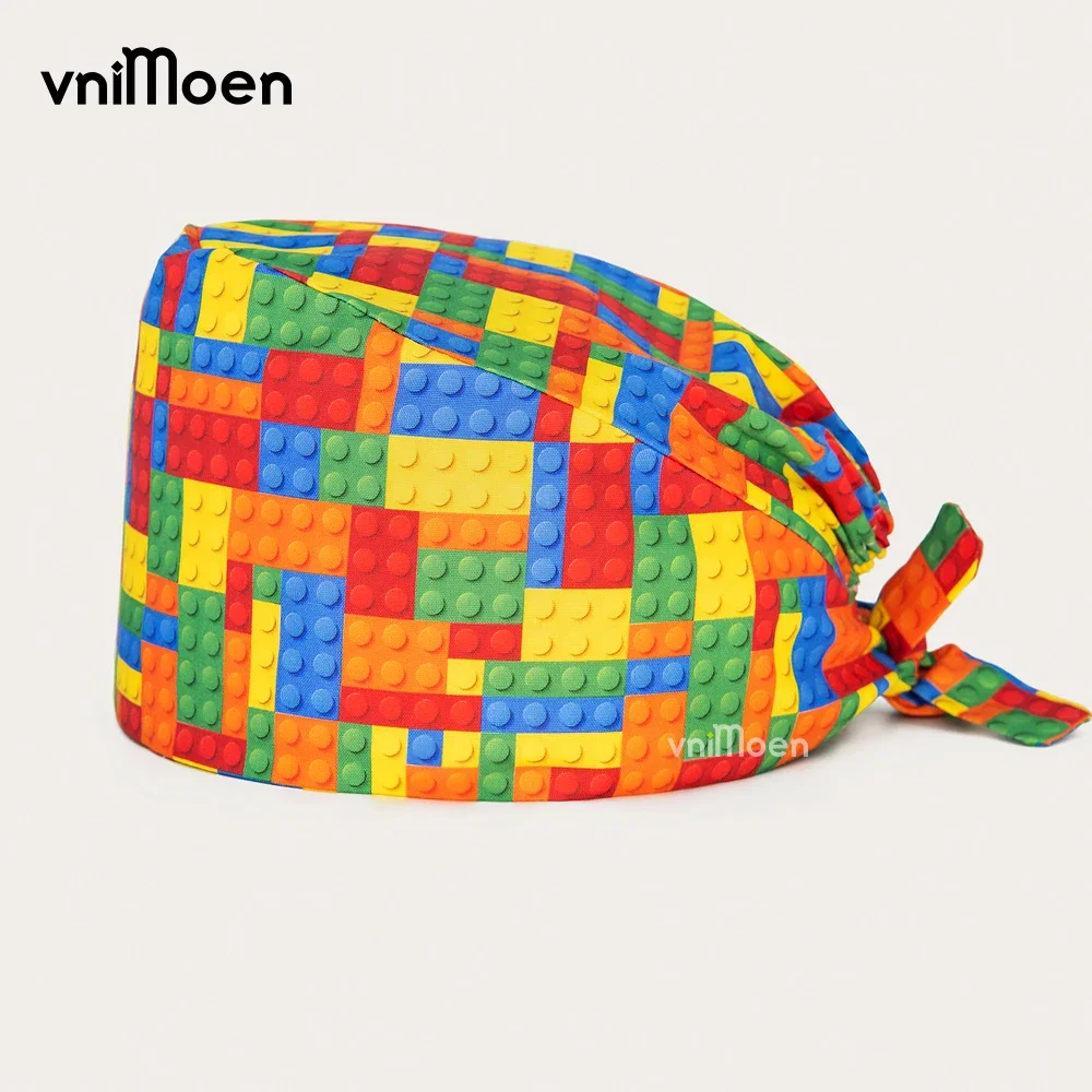 Gorro quirúrgico de algodón con estampado, gorro ajustable para sala de operaciones, gorro de trabajo para médico de belleza y Mascotas