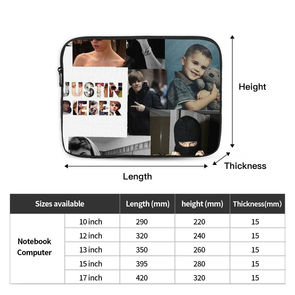 Justin Bieber Collages Notebook Laptop Bag Case Pouch 10 12 13 15 17 Inch For Macbook Air Pro Tablet Shockproof Case Bag