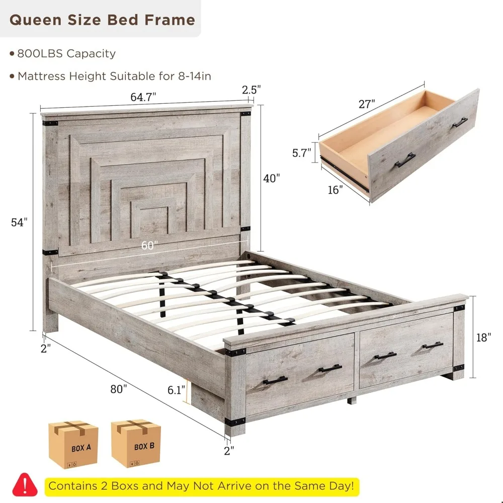 Farmhouse Queen Size Bed Frame w/ 54