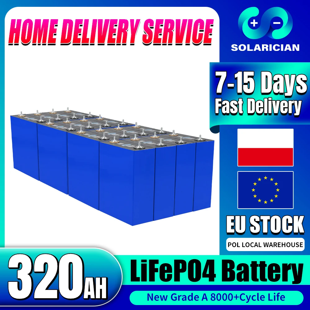 

8000 Cycles Grade A 320Ah LiFePO4 Battery 3.2V Lithium Iron Phosphate Rechargeable Cell DIY 12V 24V 48V RV EV Golf Cart Solar