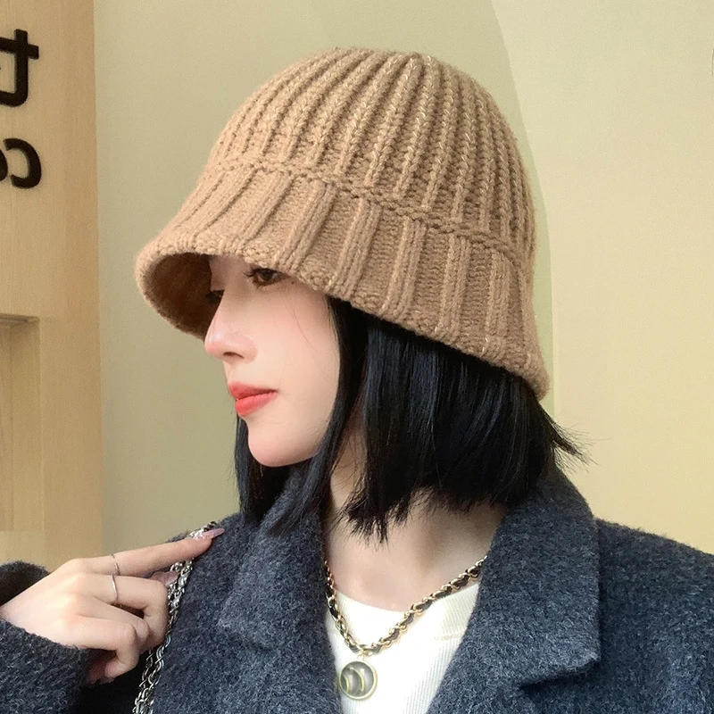 الشتاء متماسكة الصوف دلو قبعة للنساء الكورية بلون صياد قبعة في الهواء الطلق يندبروف قبعات بنما الدافئة #2