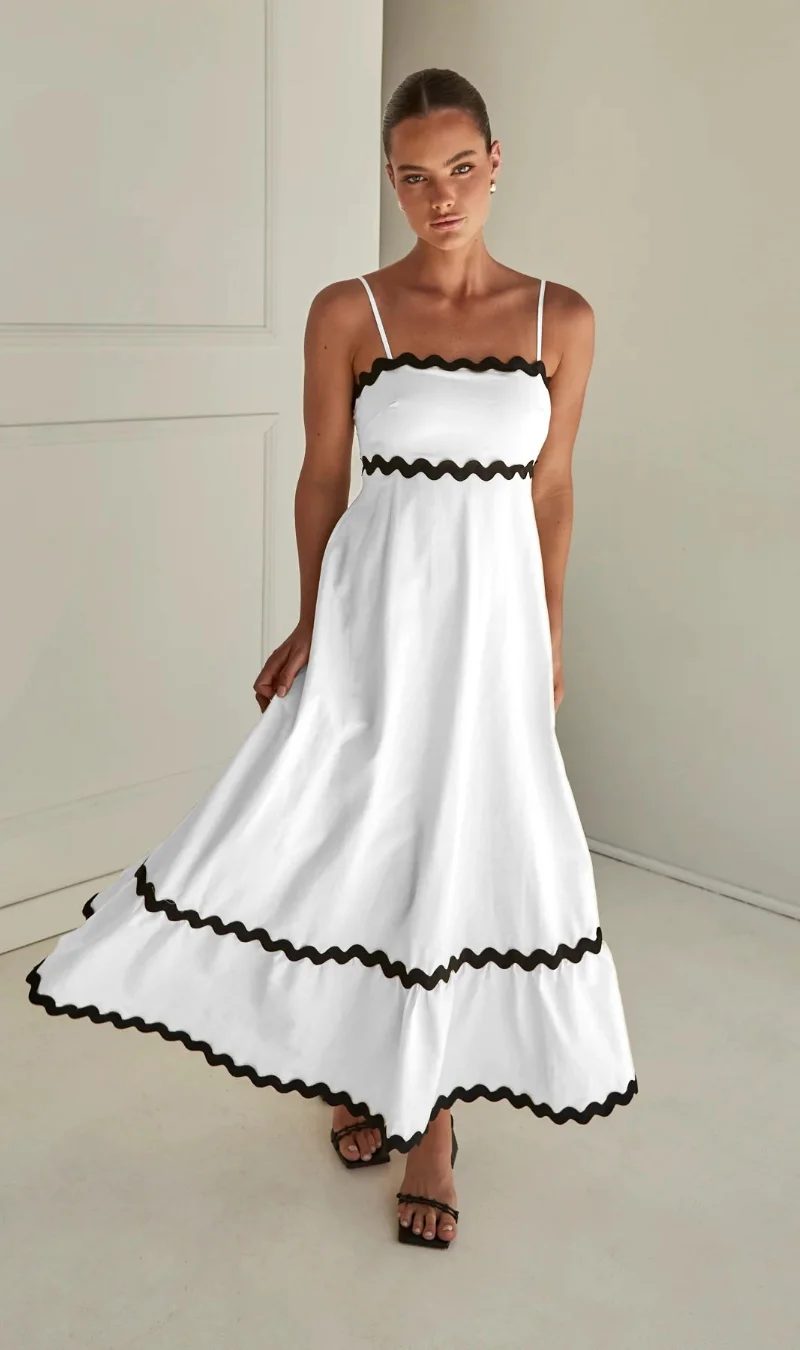 

Women's Summer Spaghetti Strap Dress Fashion Loose Waveline High Waisted Casual Beach Dress Maxi A-Line Boho Dresses