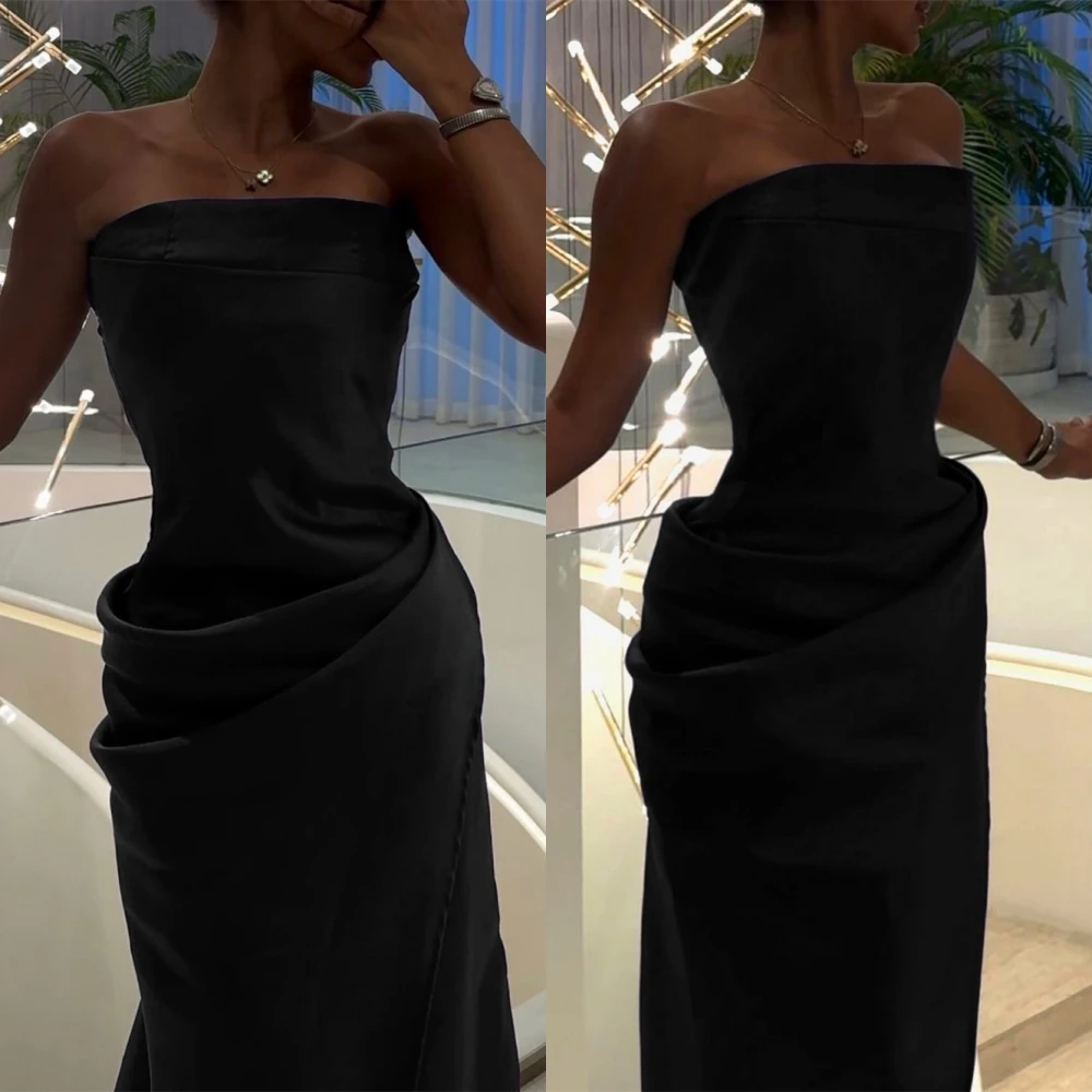 Vestido de noite sem alças simples personalizado e vestidos formais de cetim para ocasiões especiais e vestidos de baile sem mangas com temperamento