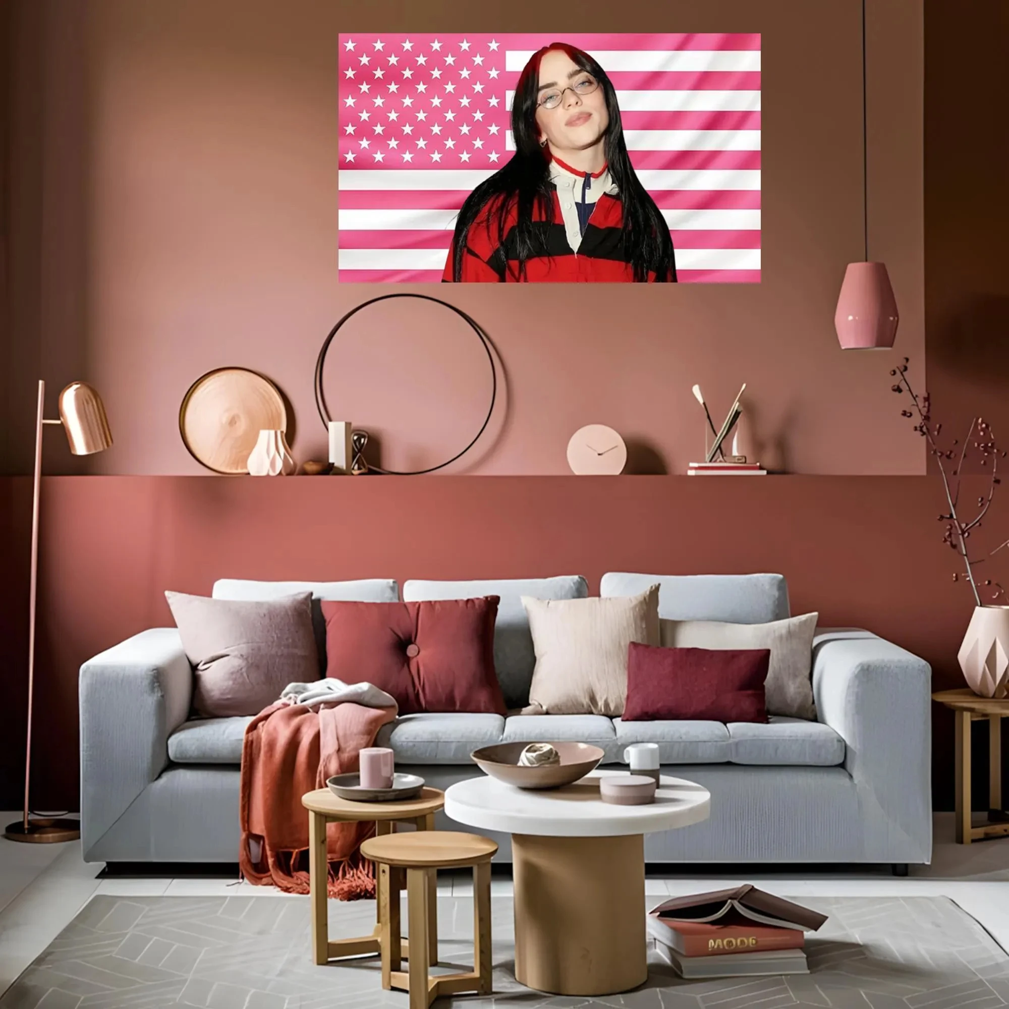 1PC Pink American Flag Billie Eilish Tapestry, Pop Singer Wall Art for Aesthetic Bedroom, Dorm & Music Fans Gift
