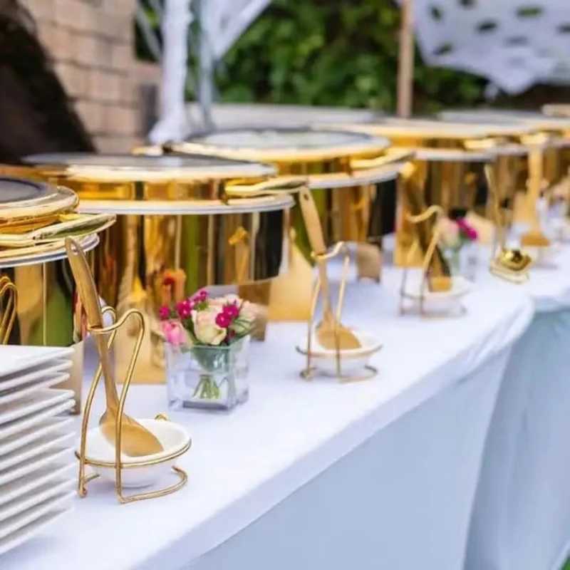 Gold 6L Stainless Steel Round Big Glass Window Royal Modern Luxury Chafing Dish Buffet Warmer & Server Alcohol Fuelled