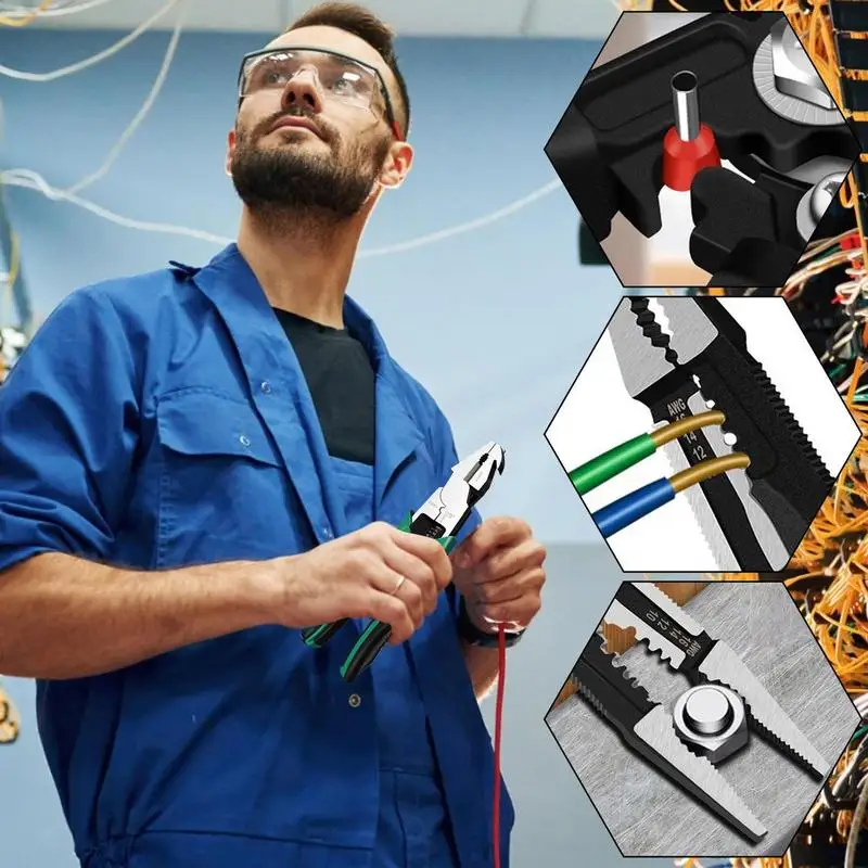كماشة سلكية متعددة الوظائف قاطع مسمار صغير قاطع أسلاك مقصات تجريد مع مطرقة أظافر ووظيفة لف الأسلاك