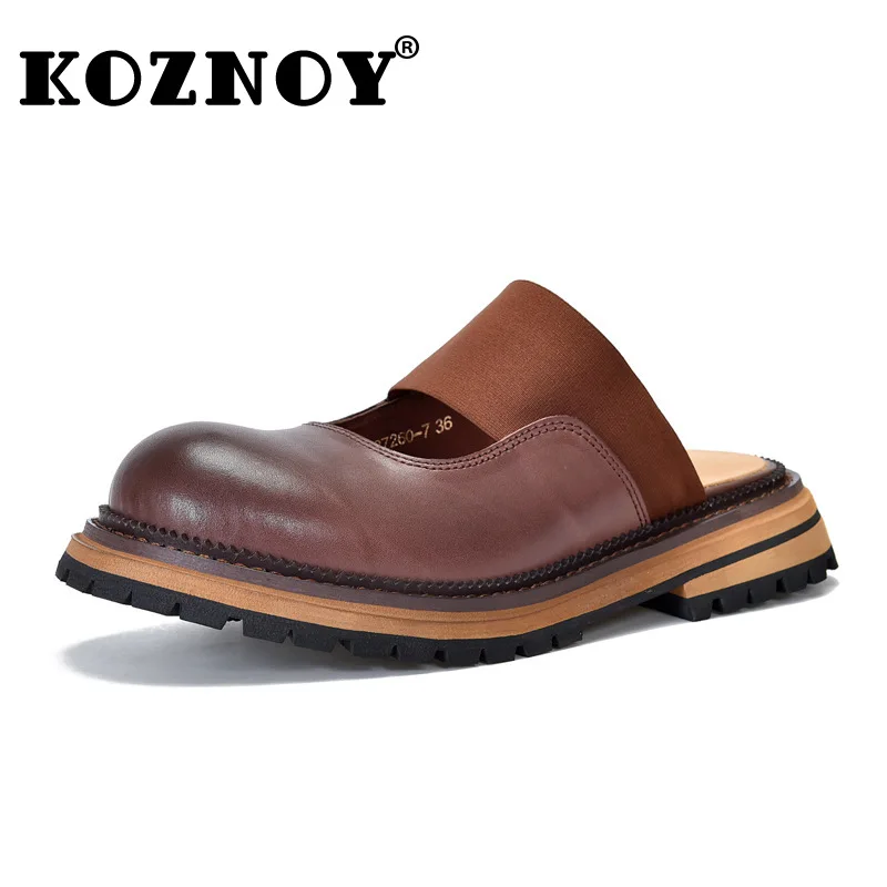 

Koznoy 4cm 2024 ROME Genuine Leather Slippers Women Summer Platform Wedge Sandals Designer Comfy Concise Fashion Elastic Shoes