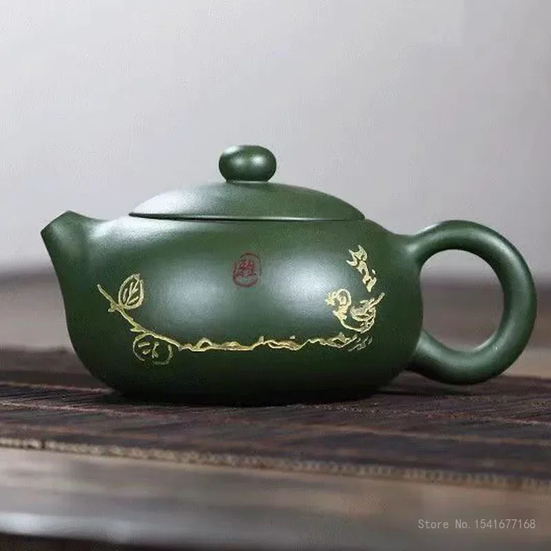 Chinese Handmade Clay Teapot, Zisha Segment Mud Xishi Yixing Purply, Chinese Kongfu Tea Pots, Green Elegant, 280ml, 1Pc