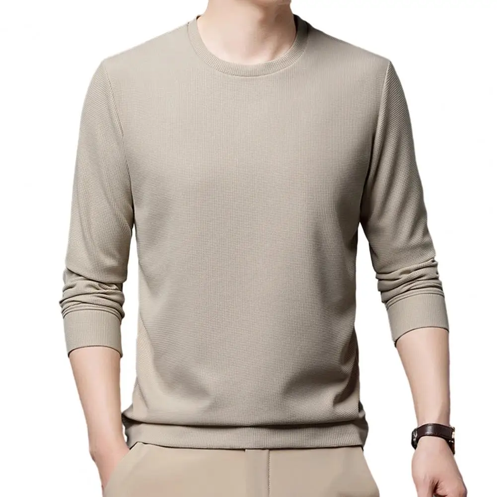 Loose Thick Men Sweatshirt Fall Spring Top Solid Color Tee Shirt Long Sleeve Pullover Mid Length Men Sweatshirt