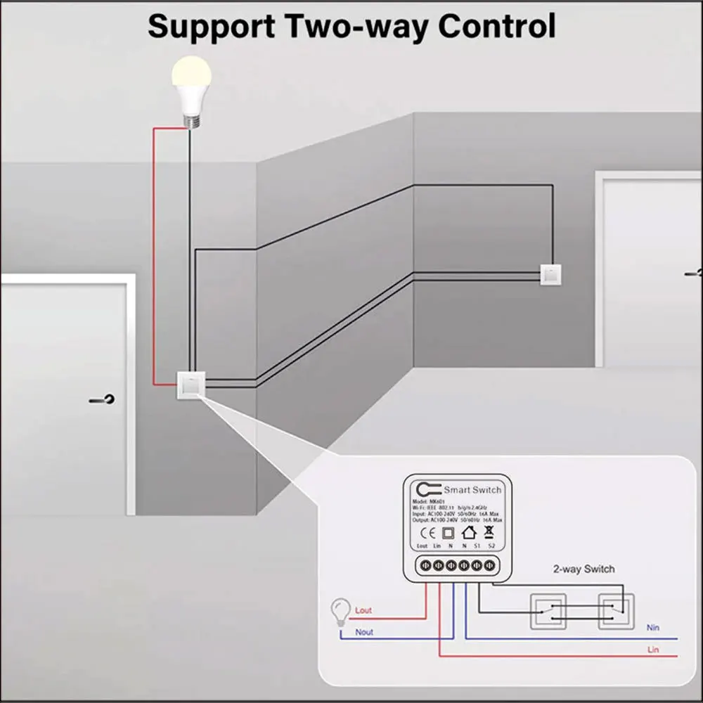 16A Tuya Wifi Smart Switch Supporte 2-way Control Timer Wireless Switch Smart Home Automation Works With Smart Life Alexa Google