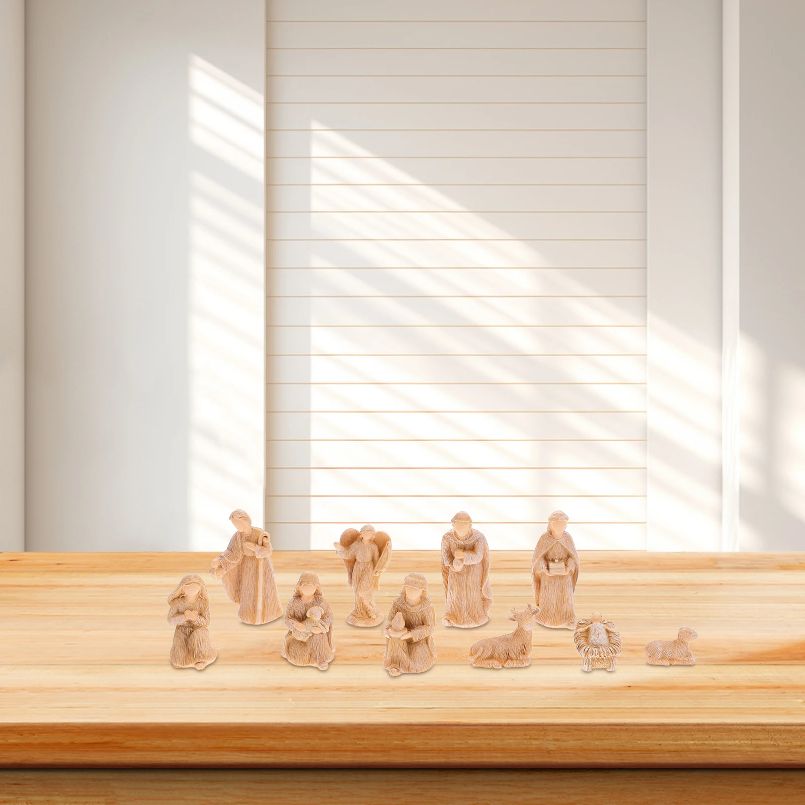 

1Set Resin Nativity Scene Figurines Birth of Jesus Sculptures Christmas Home Decor Tabletop Manger Display Ornament