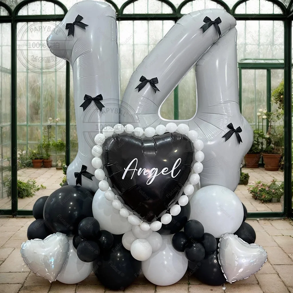 43PCS 32inch Weiß Nummer 1-9st Black Love Aluminiumfolie Ballon Set für Kinder Geburtstag Party Hochzeitstag Babyparty