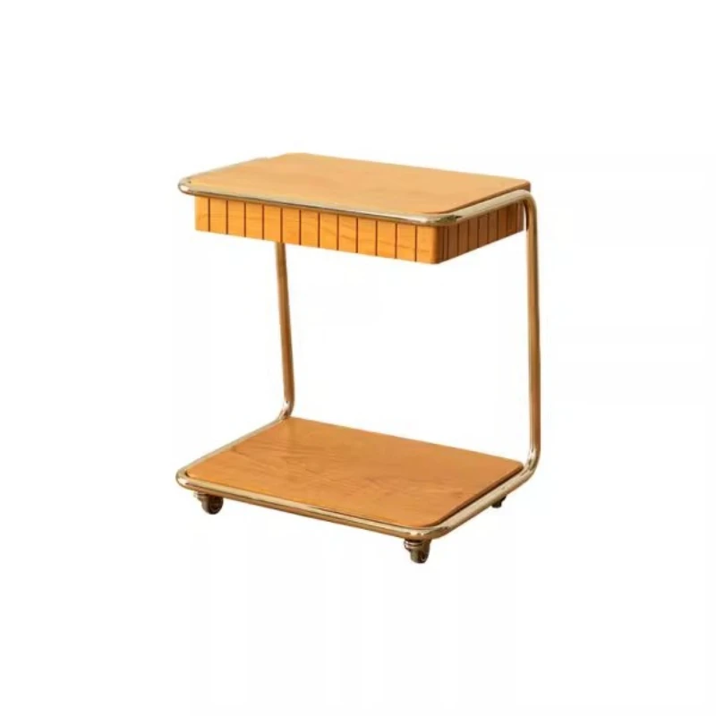 Solid wood edge table, Nordic movable cart living room sofa small coffee table