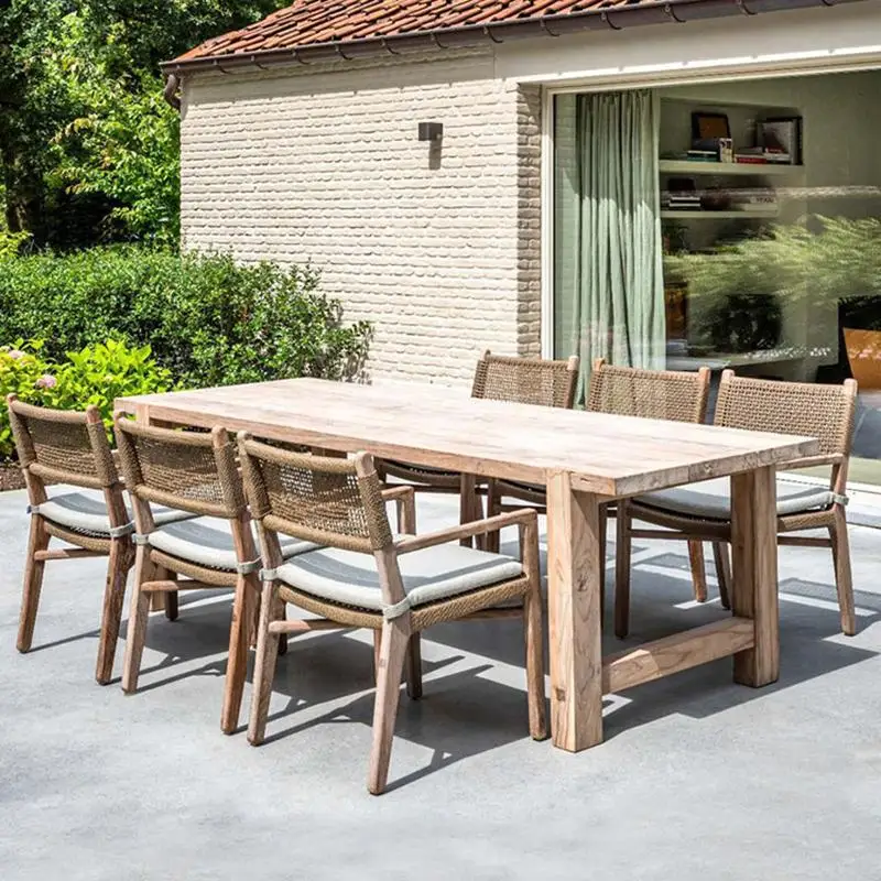 Outdoor Tables And Chairs Anti-corrosion Teak Villa Patio Furniture Outdoor Hotel Garden Solid Wood Leisure Tables And Chairs